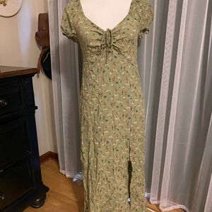 Cottagecore milkmaid smocked midi dress with slit